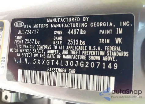 2018 Kia Optima Lx/S из США, поврежденный, VIN 5XXGT4L30JG207149